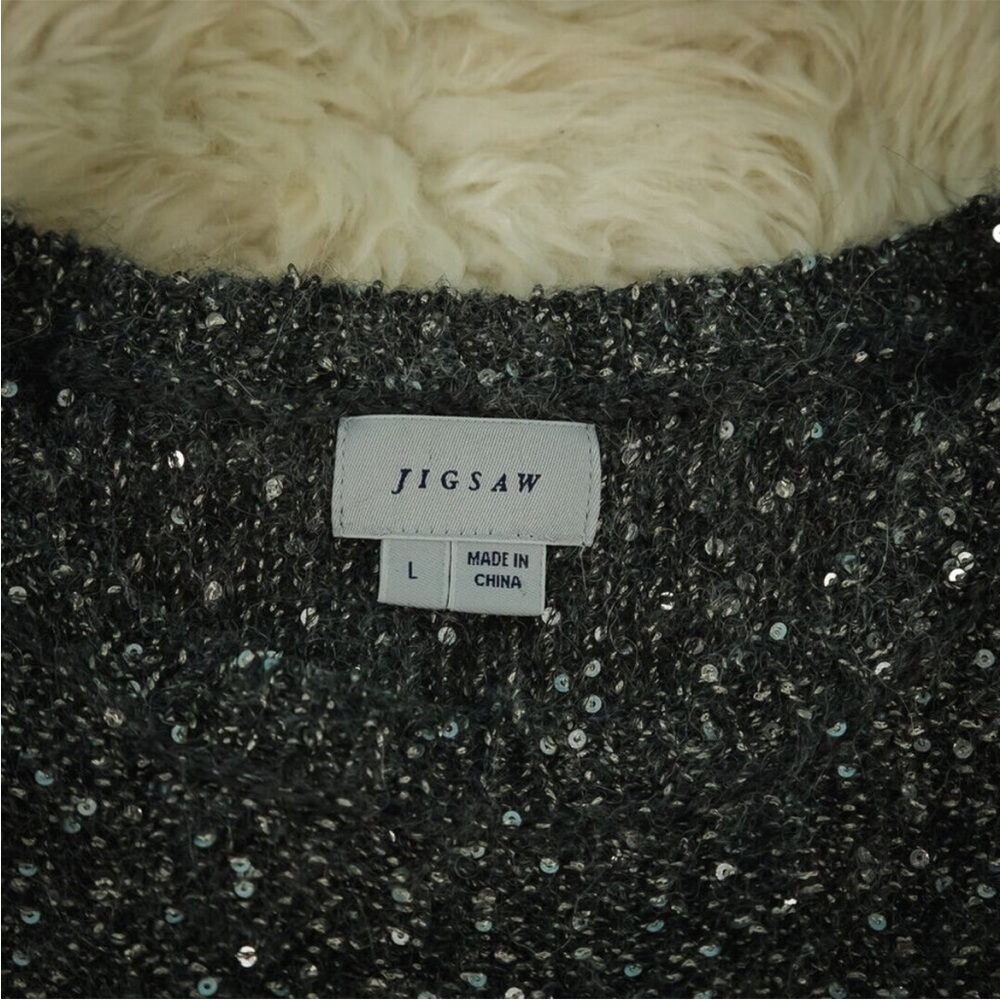 Jigsaw Sequin Crew Neck Long Sleeve Alpaca Wool Blend Knit Sweater - Picture 4 of 7